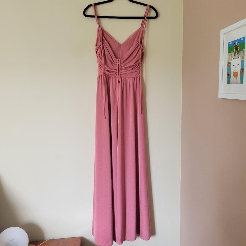 Vintage 70s Rose Pink Shimmery Maxi Formal Disco Gown - Picture 2 of 7